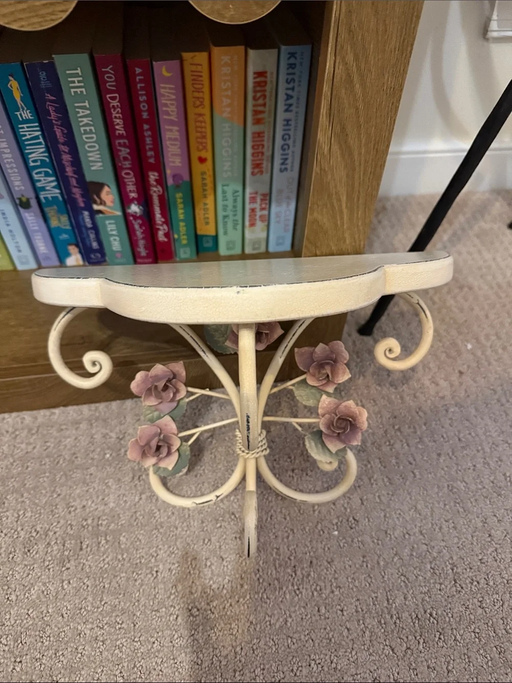 Vintage-Inspired Cream Floral Wall Shelf - Unbranded
